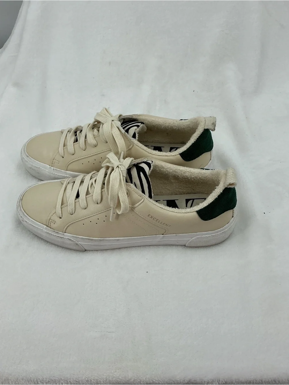 Zara Cream Sneakers with Green Heel and Zebra Tongue B46